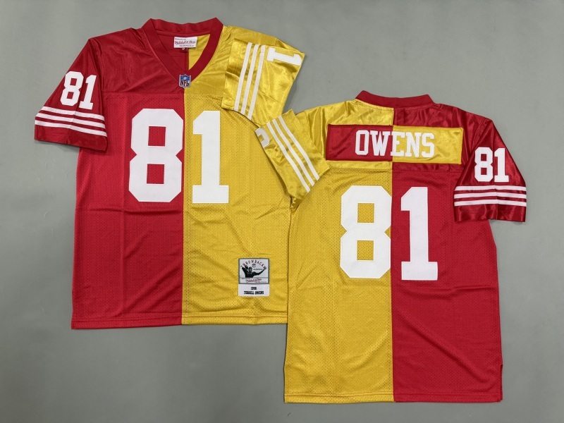 Men 2025 San Francisco 49ers #81 Owens red yellow Throwback Limited NFL Jersey style 001
